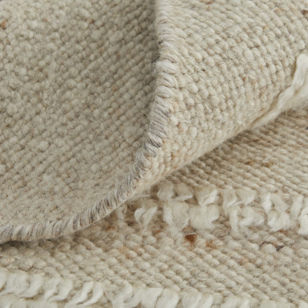 White and Tan Wool Striped Hand Woven Area Rug