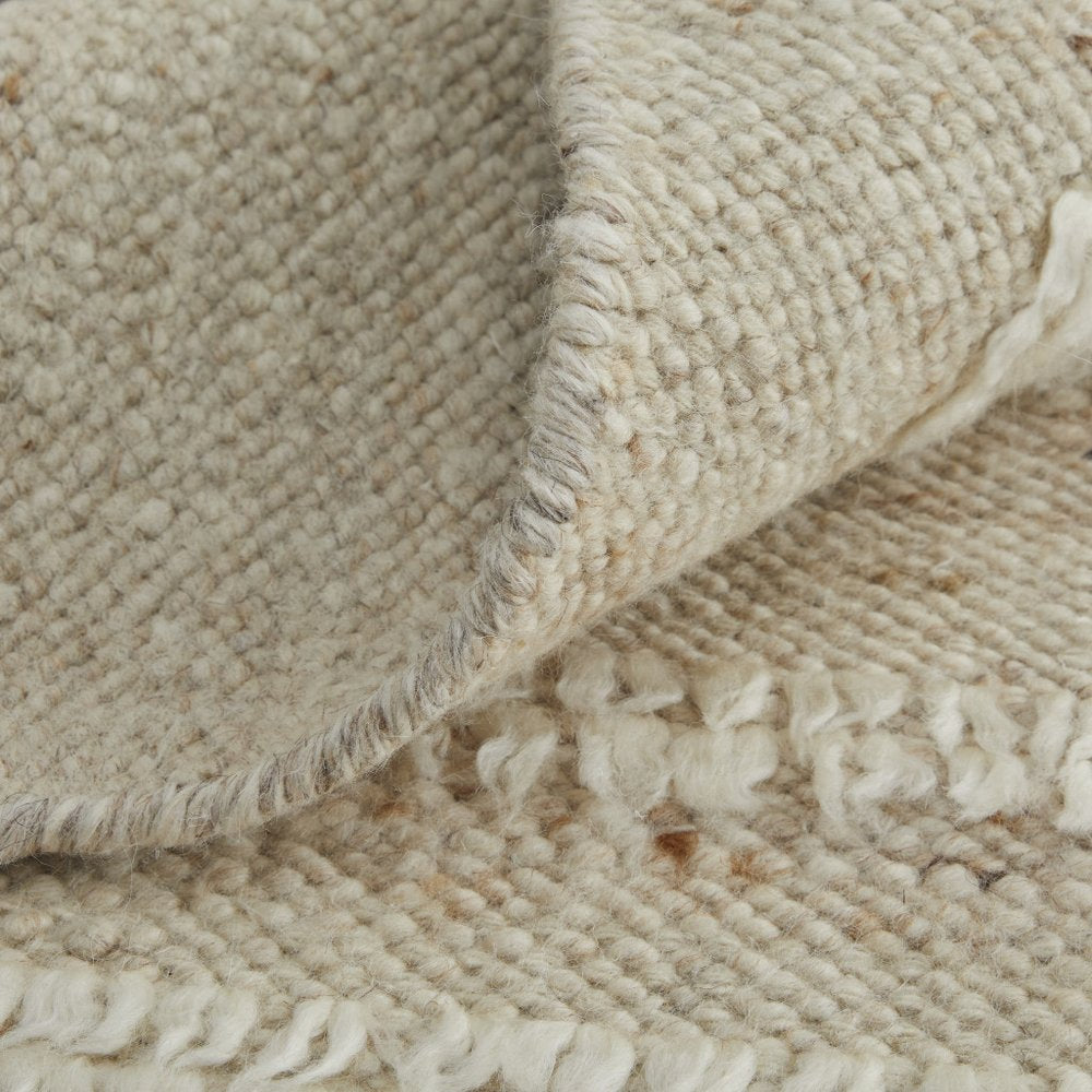 White and Tan Wool Striped Hand Woven Area Rug | 9' x 13'