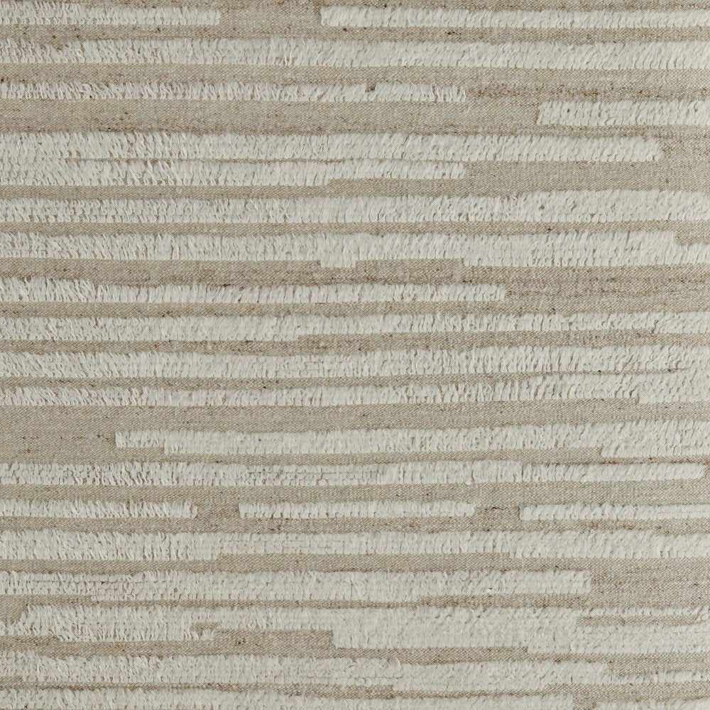 White and Tan Wool Striped Hand Woven Area Rug | 9' x 13'