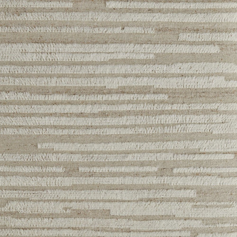 White and Tan Wool Striped Hand Woven Area Rug | 9' x 13'
