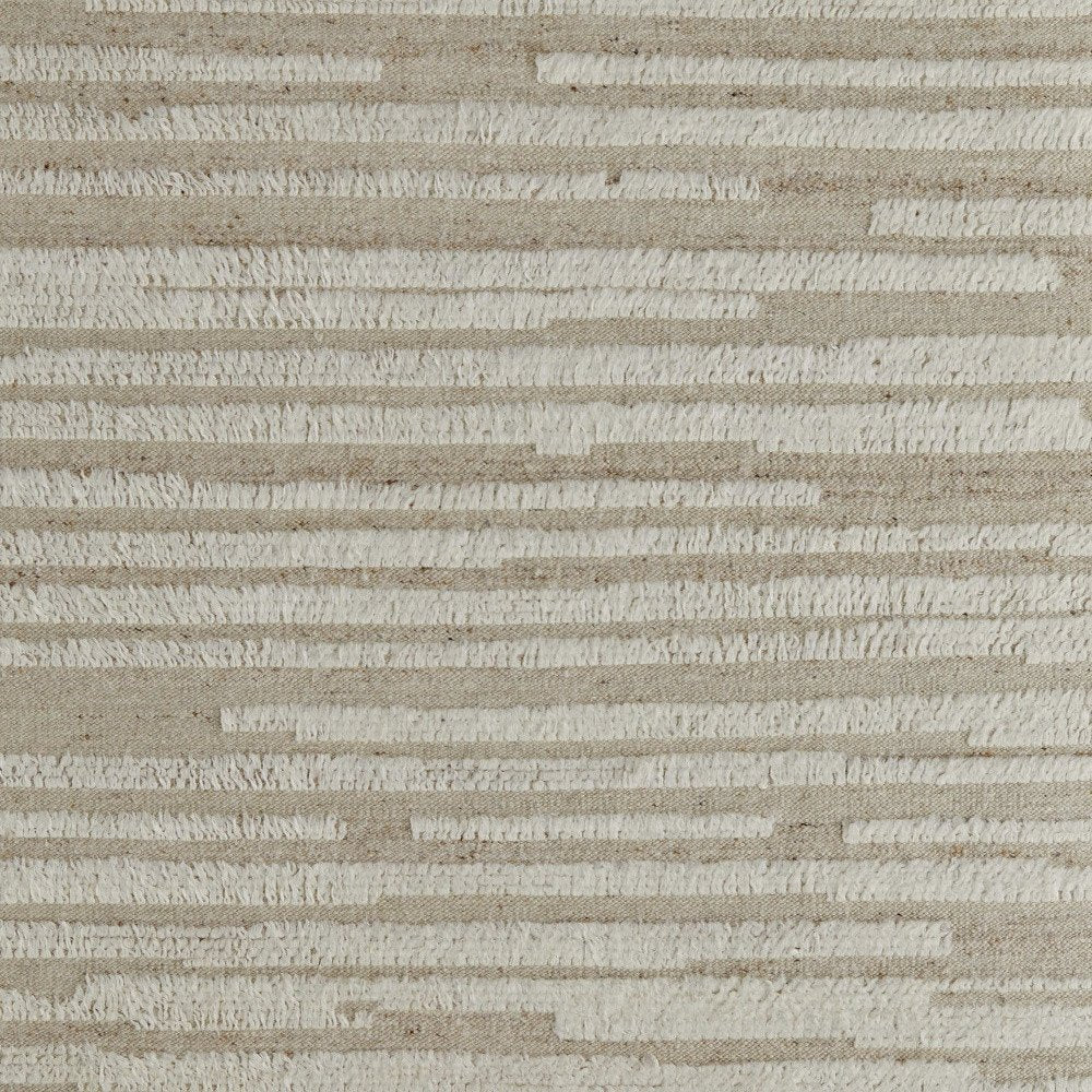 White and Tan Wool Striped Hand Woven Area Rug | 9' x 13'