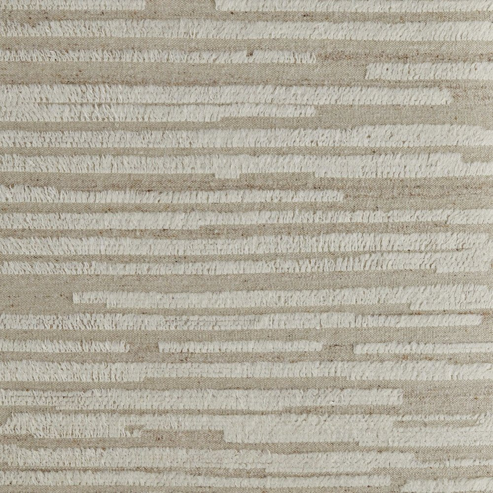 White and Tan Wool Striped Hand Woven Area Rug | 9' x 13'