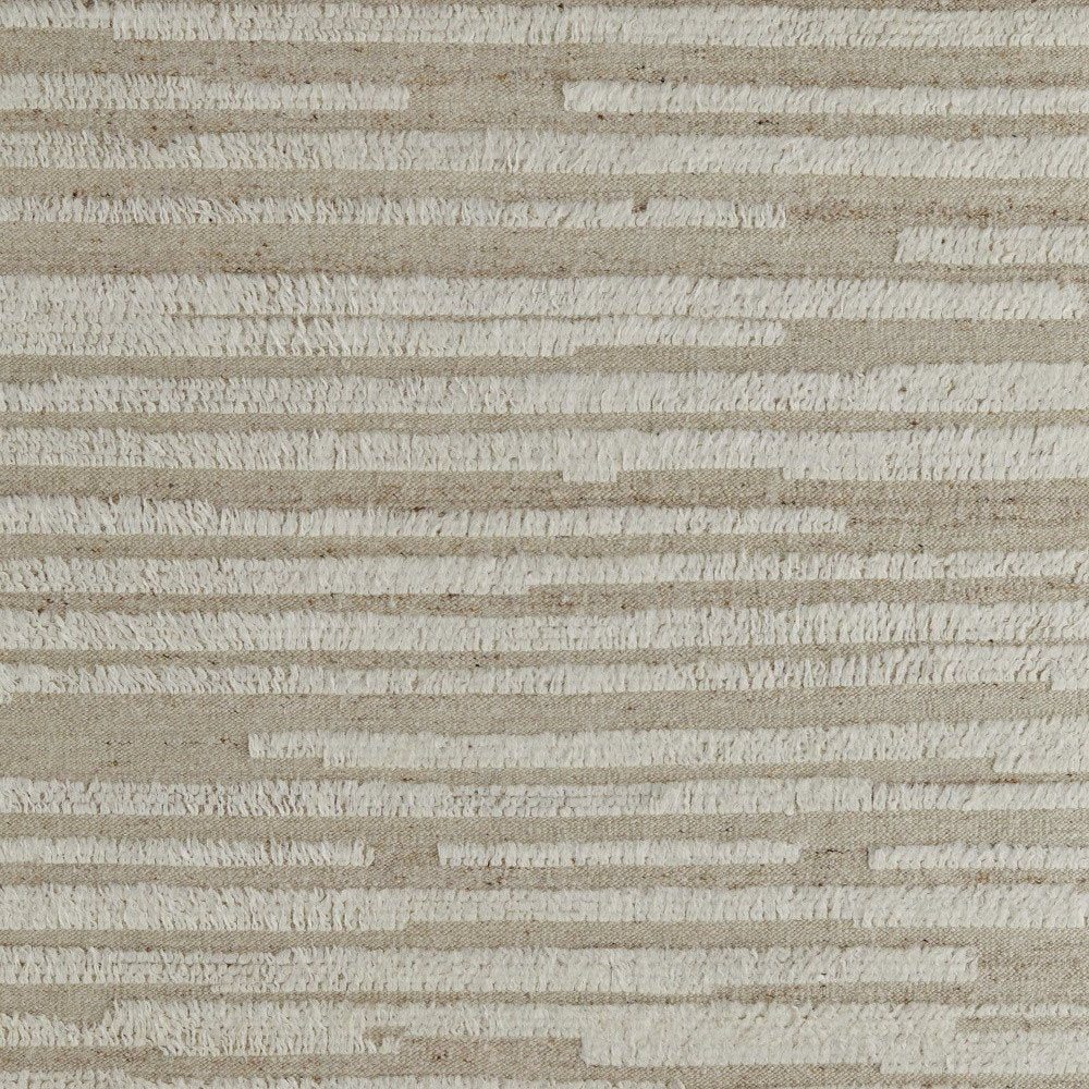 White and Tan Wool Striped Hand Woven Area Rug | 9' x 13'