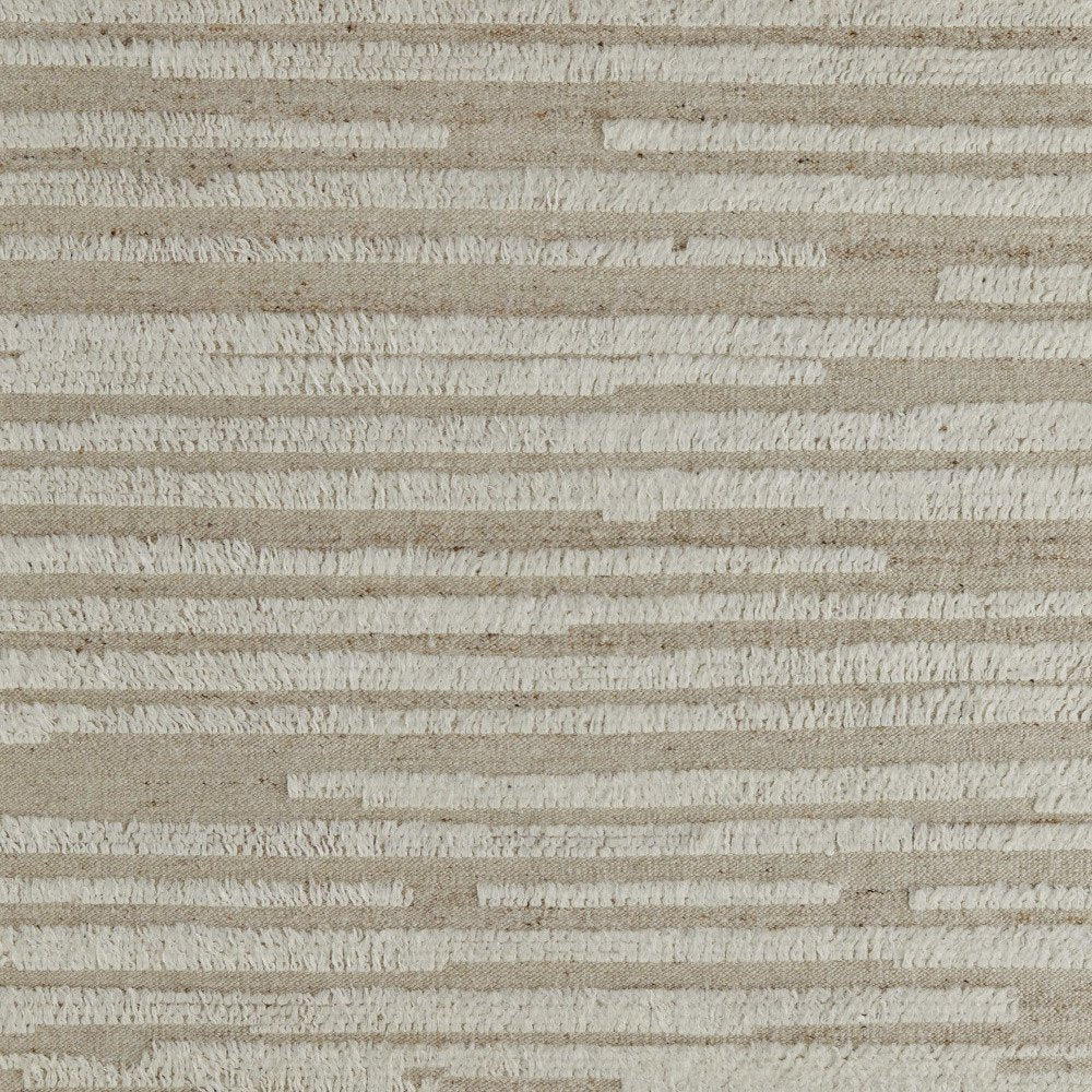 White and Tan Wool Striped Hand Woven Area Rug | 9' x 13'