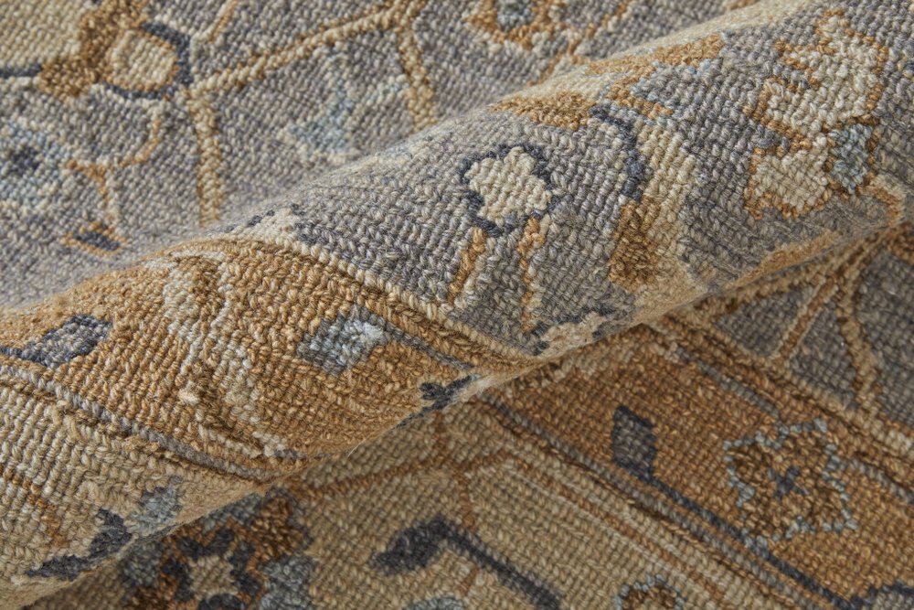 Tan and Gray Wool Oriental Hand Knotted Area Rug With Fringe Area Rug | 9' x 13'