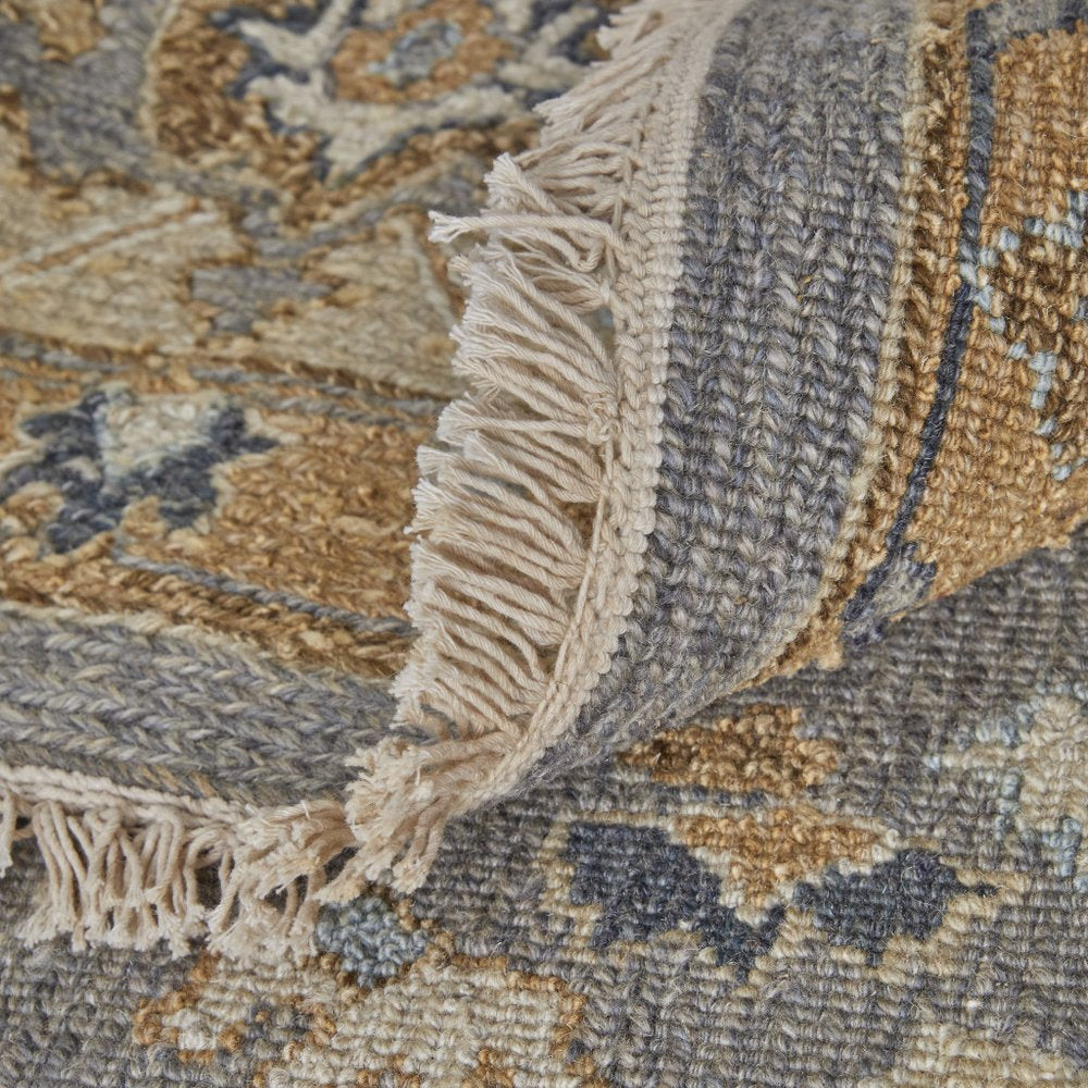 Tan and Gray Wool Oriental Hand Knotted Area Rug With Fringe Area Rug | 9' x 13'