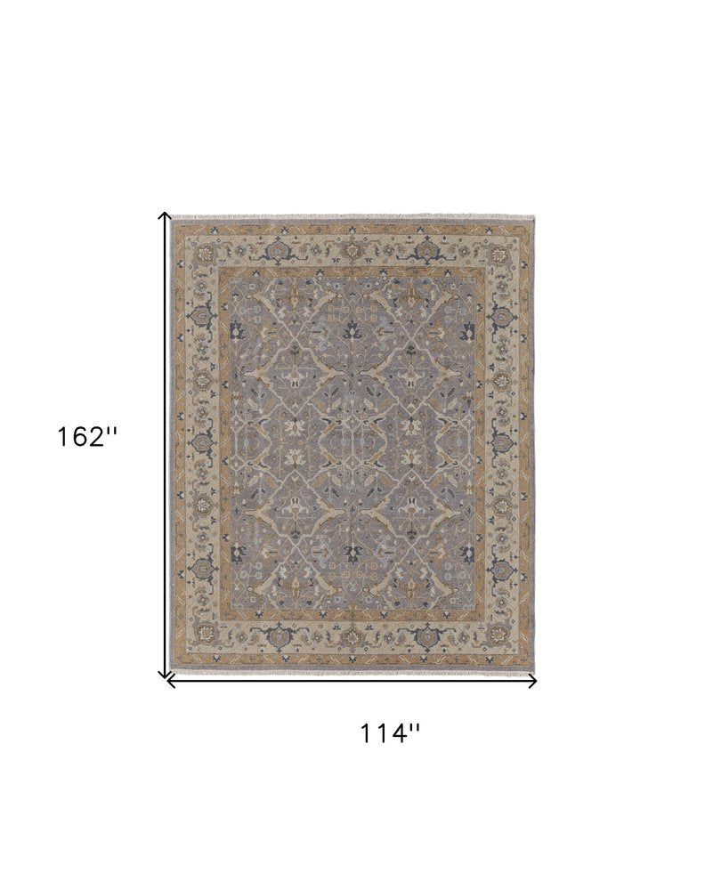 Tan and Gray Wool Oriental Hand Knotted Area Rug With Fringe Area Rug