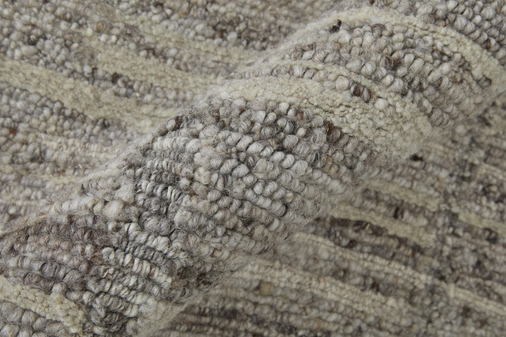 Taupe and Gray Abstract Hand Woven Worn Faded Area Rug | 9' x 13'