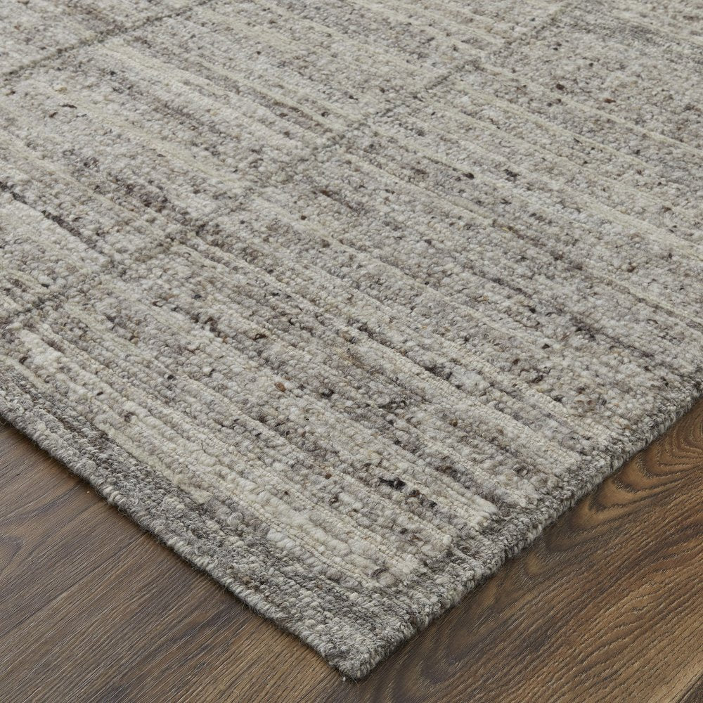 Taupe and Gray Abstract Hand Woven Worn Faded Area Rug | 9' x 13'