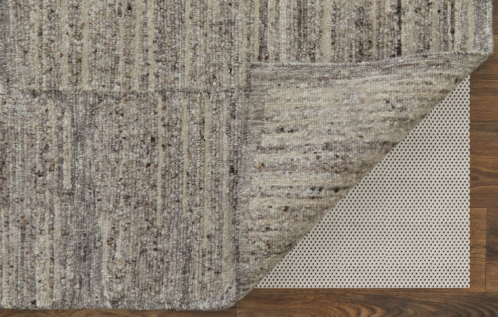 Taupe and Gray Abstract Hand Woven Worn Faded Area Rug | 9' x 13'