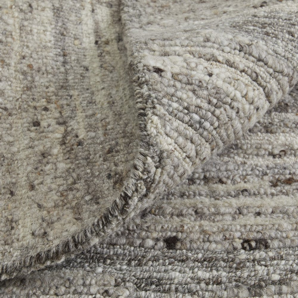 Taupe and Gray Abstract Hand Woven Worn Faded Area Rug | 9' x 13'