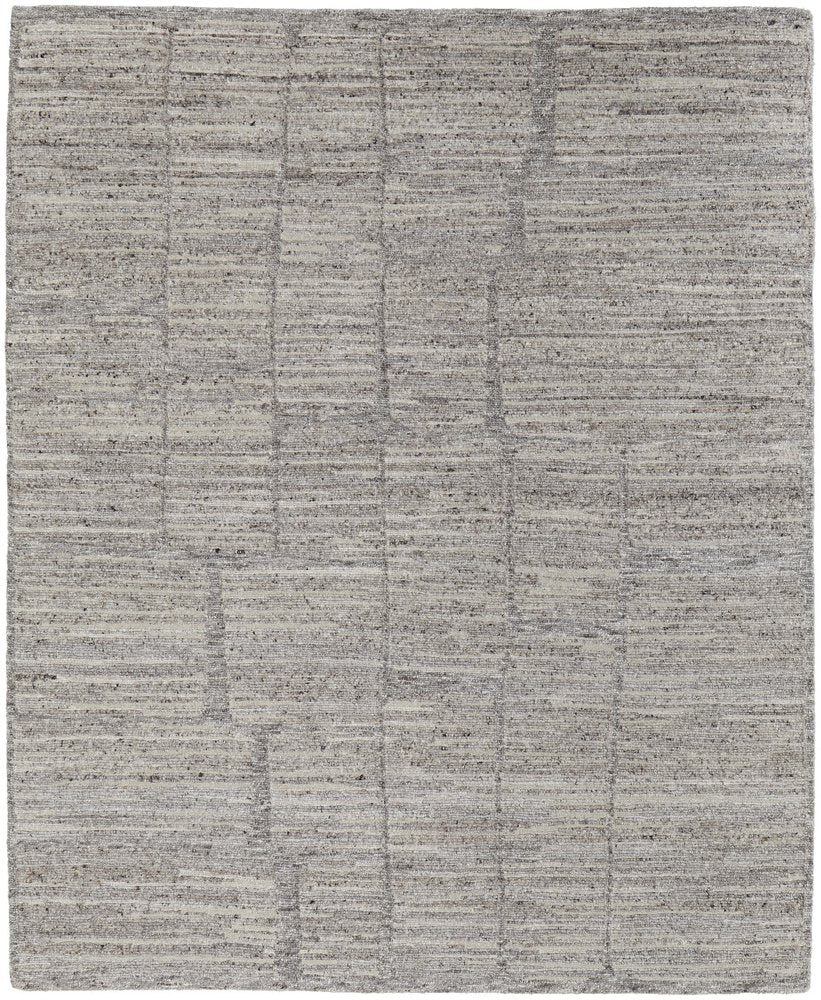 Taupe and Gray Abstract Hand Woven Worn Faded Area Rug | 9' x 13'