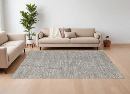 Taupe and Gray Abstract Hand Woven Worn Faded Area Rug | 9' x 13'