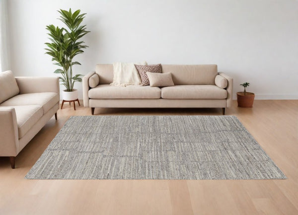 Taupe and Gray Abstract Hand Woven Worn Faded Area Rug | 9' x 13'