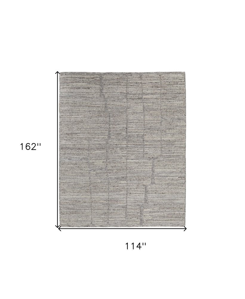 Taupe and Gray Abstract Hand Woven Worn Faded Area Rug | 9' x 13'