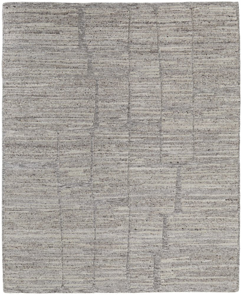 Taupe and Gray Abstract Hand Woven Worn Faded Area Rug | 9' x 13'