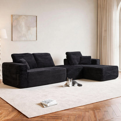 Bradwell Black Plush Cloud Modular Sectional – 100.4" L-Shaped Sofa with Right-Side Chaise