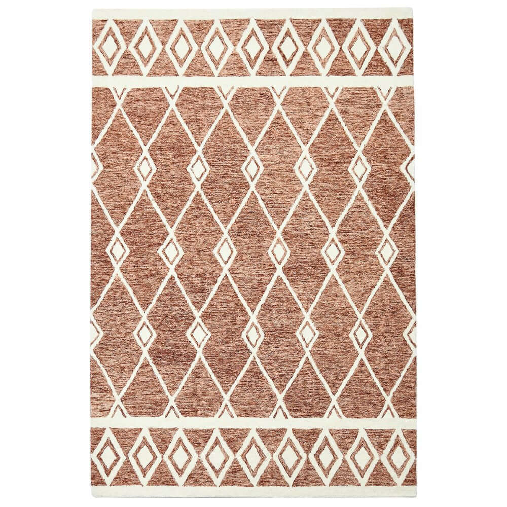 Rust And Ivory Wool Argyle Hand Hooked Area Rug | 9' x 13' showcasing a timeless argyle pattern in rust and ivory.