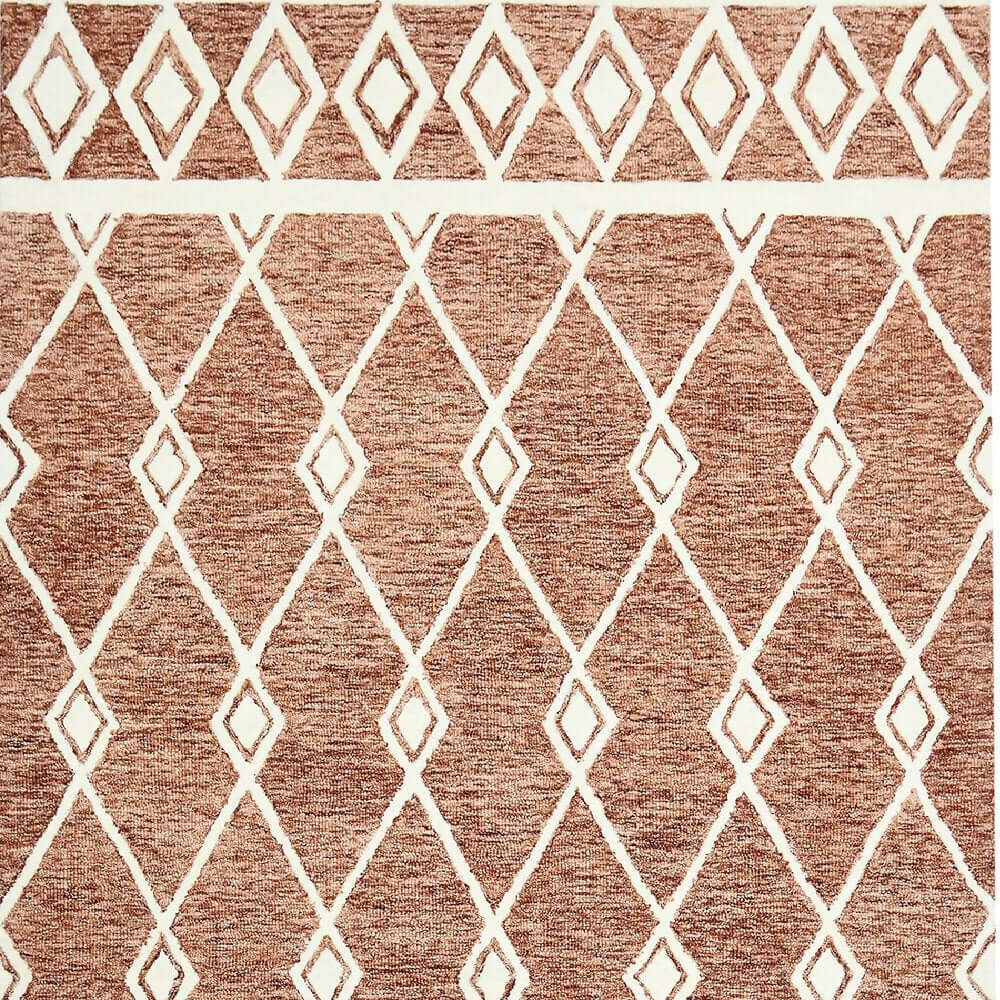 Rust And Ivory Wool Argyle Hand Hooked Area Rug | 9' x 13' featuring a vibrant diamond pattern.