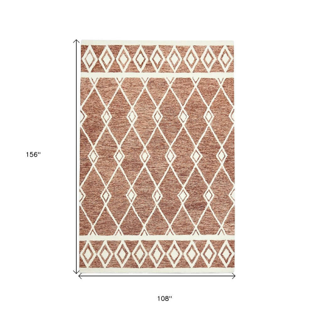 Rust And Ivory Wool Argyle Hand Hooked Area Rug | 9' x 13', showcasing a timeless design with soft texture.