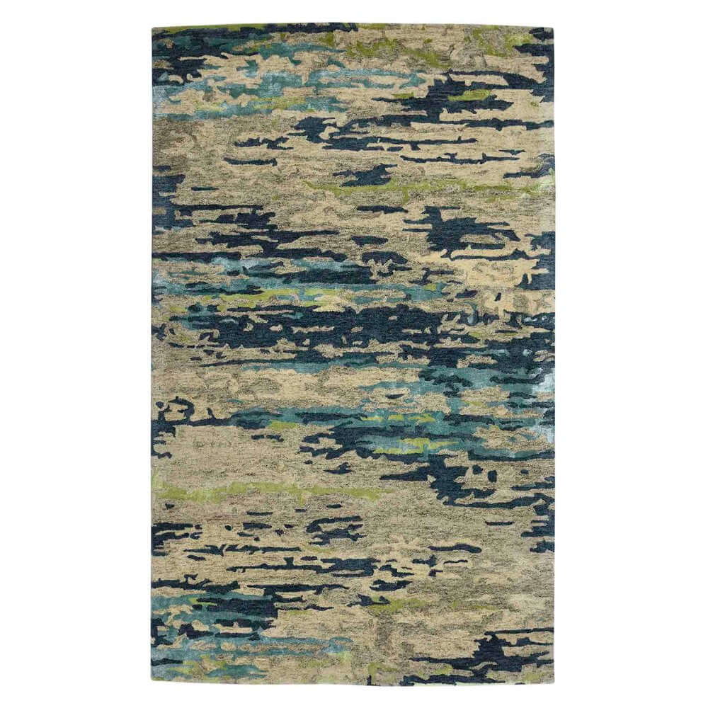 Sand And Green Wool Abstract Hand Tufted Area Rug | 9' x 13' showcasing contemporary design and a unique color palette.