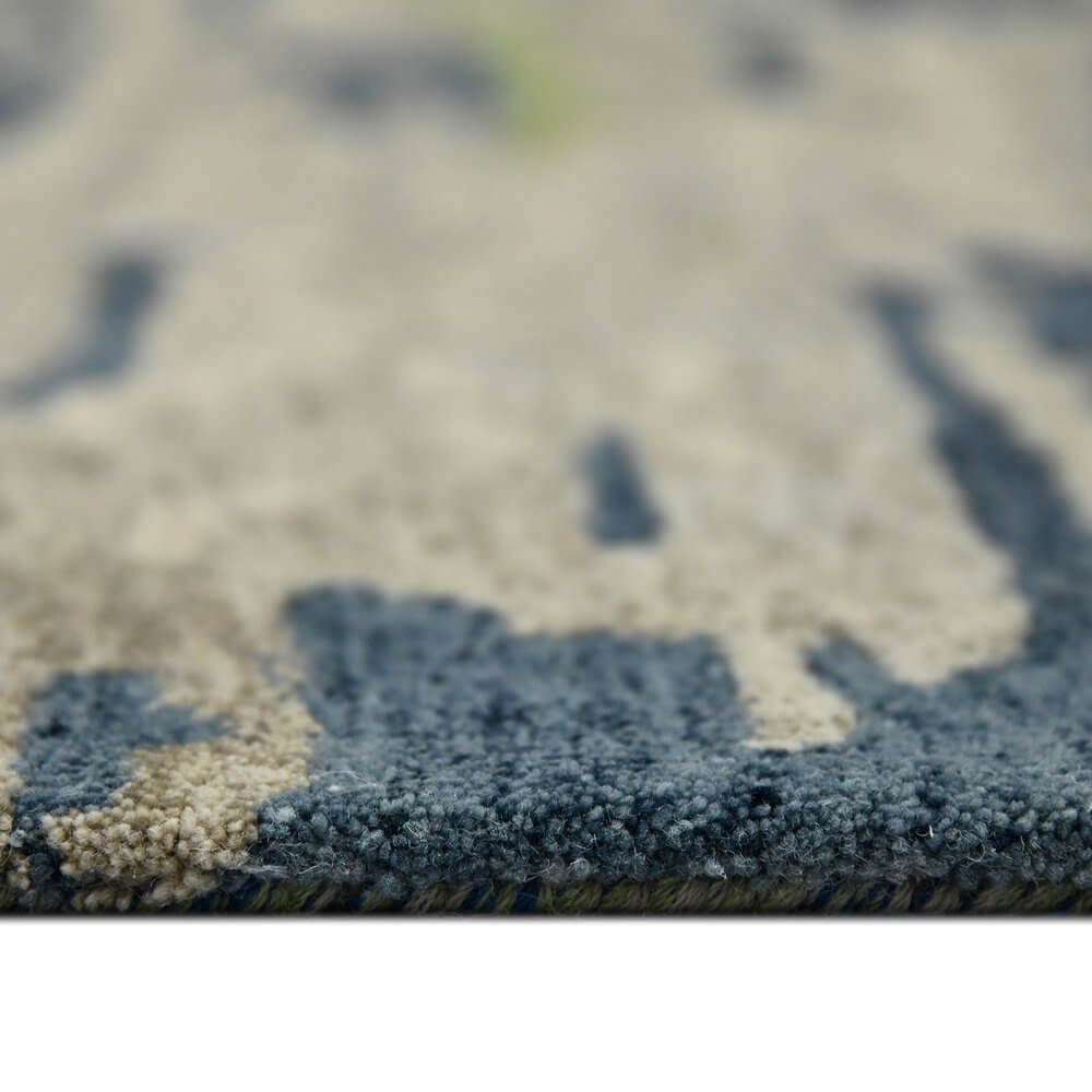 Sand And Green Wool Abstract Hand Tufted Area Rug | 9' x 13' close-up view showcasing texture and design.