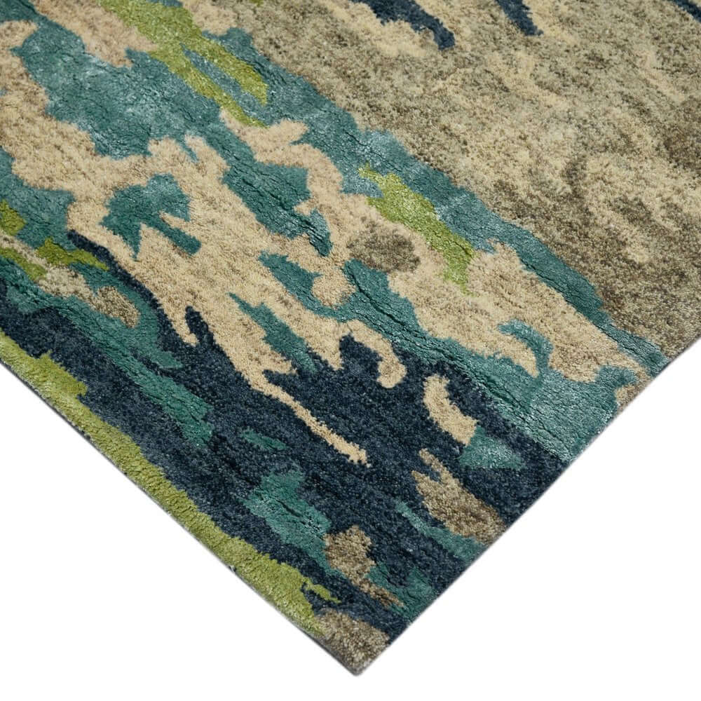 Sand And Green Wool Abstract Hand Tufted Area Rug | 9' x 13' featuring contemporary green and sand hues.