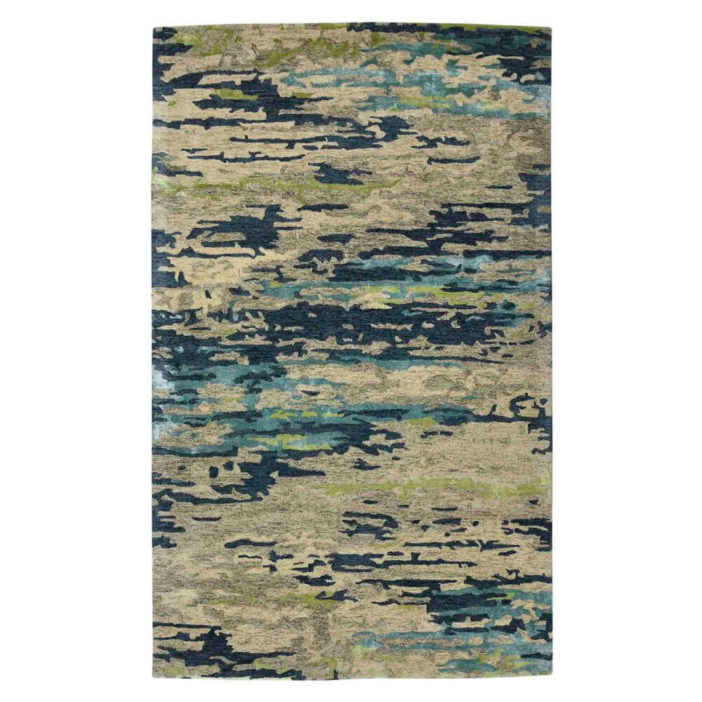 Sand And Green Wool Abstract Hand Tufted Area Rug | 9' x 13' showcasing a bold green and sand palette in abstract design.