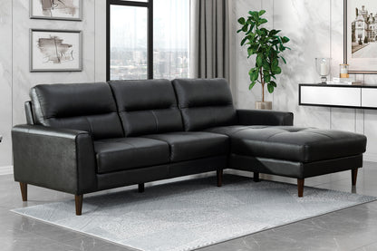Elowen Black Leather Sectional Sofa – 96" L-Shaped Sectional Sofa