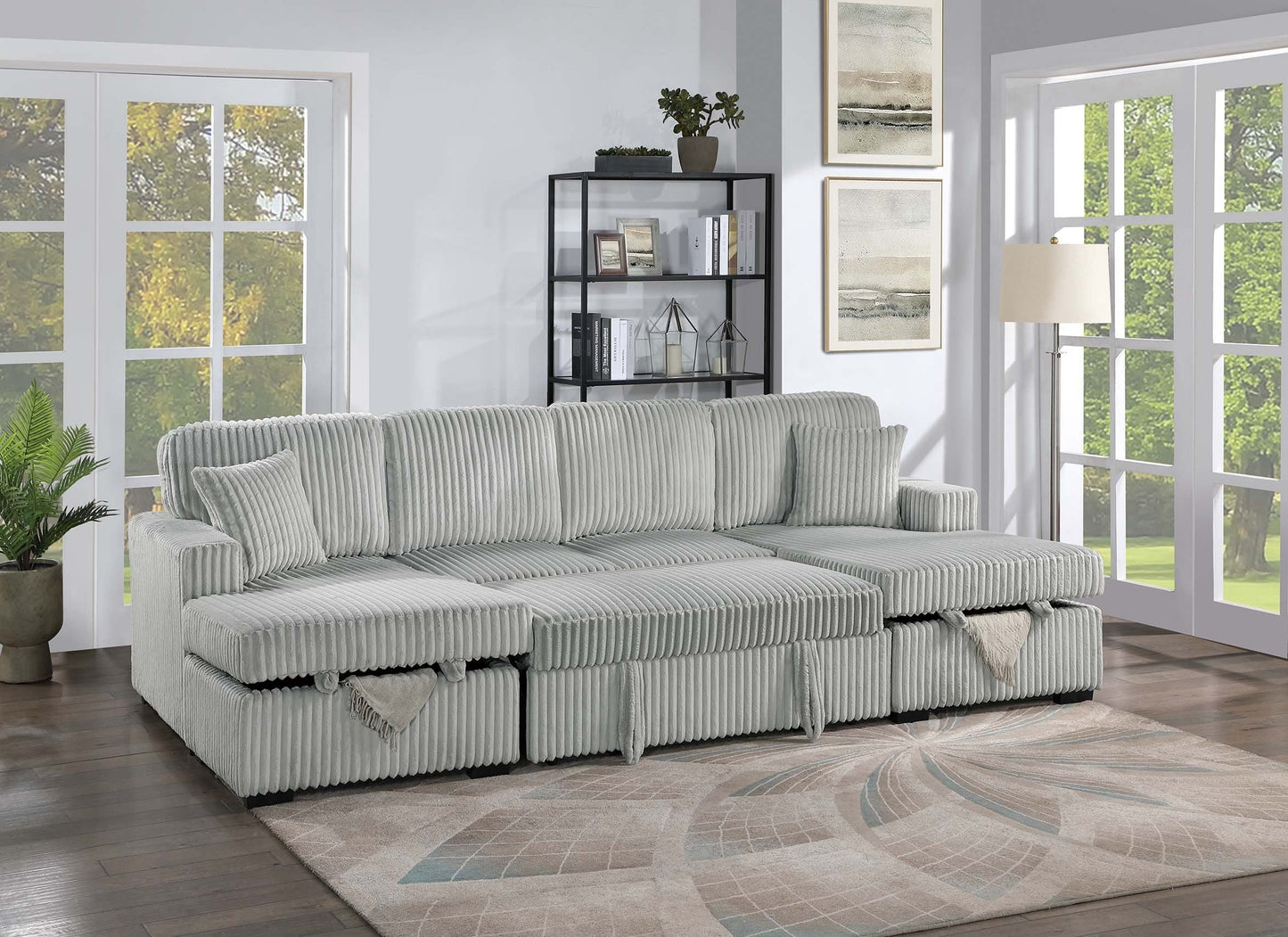 Ash corduroy convertible sectional sleeper sofa