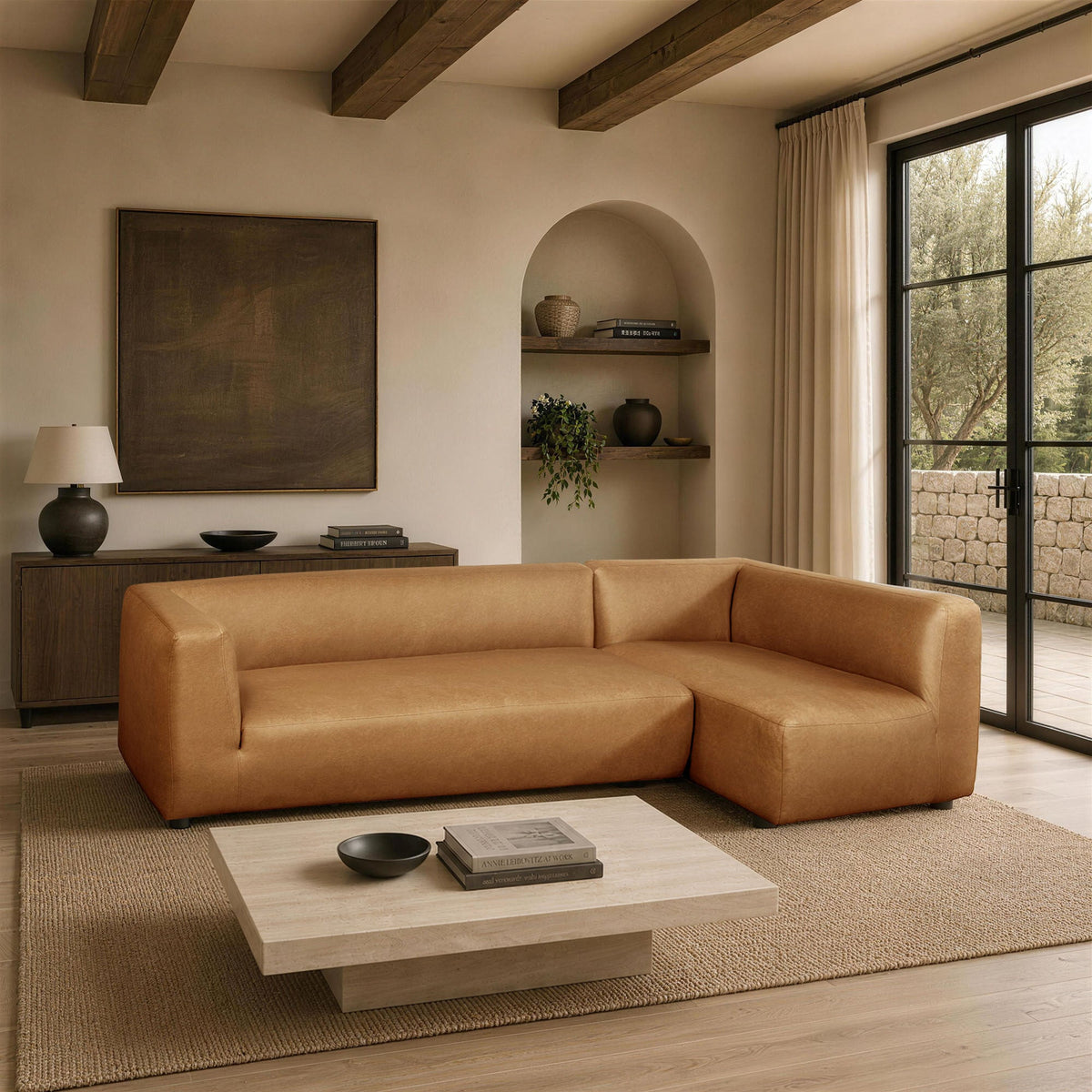 Lukas 2-piece sectional with right-facing chaise in camel