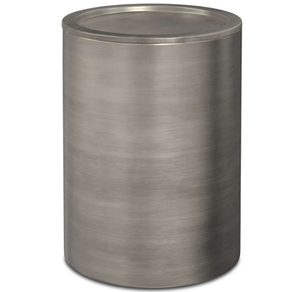 Corbin Cylindrical Antique Silver Side Table 16', metal finish, industrial style, versatile decor accent
