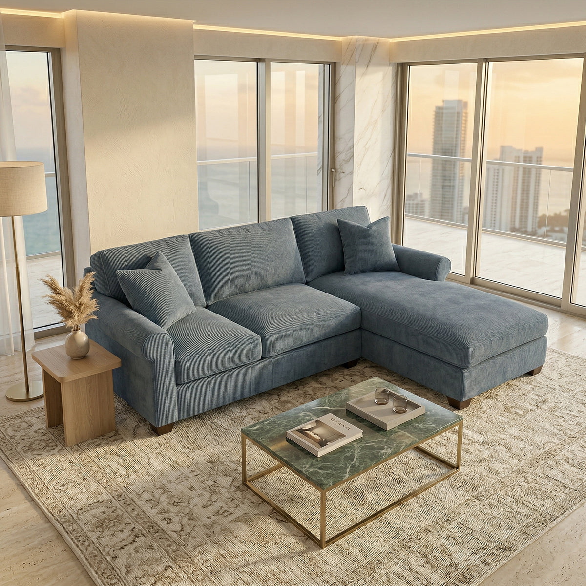 Irlanda Upholstered L-Shaped Sectional – 120" Made-in-USA Sectional Sofa - Leslie Peacock - Fabric (1)