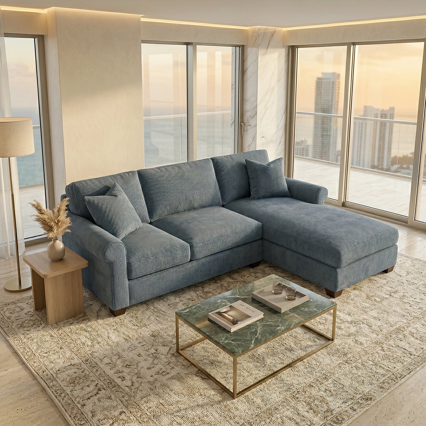 Irlanda Upholstered L-Shaped Sectional – 120" Made-in-USA Sectional Sofa - Leslie Peacock - Fabric (1)