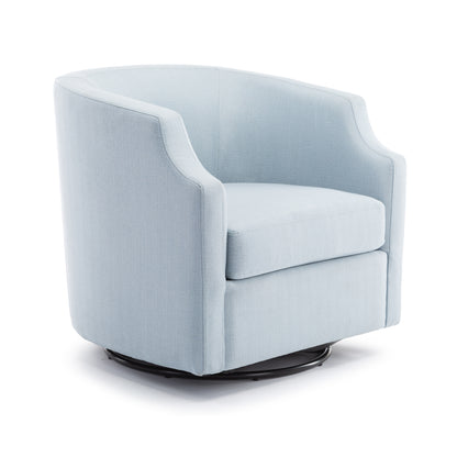 Isabelle Sky Blue Swivel Glider Barrel Chair – 29.5" Clip-Arm Accent Chair