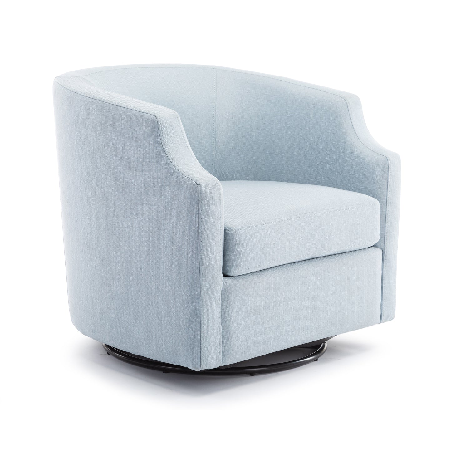 Isabelle Sky Blue Swivel Glider Barrel Chair – 29.5" Clip-Arm Accent Chair