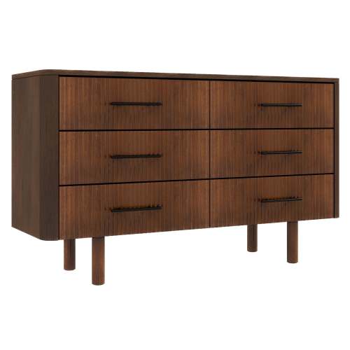 Logan Solid Wood 6-Drawer Dresser – 55” Walnut Bedroom Storage (Mid-Century Modern)