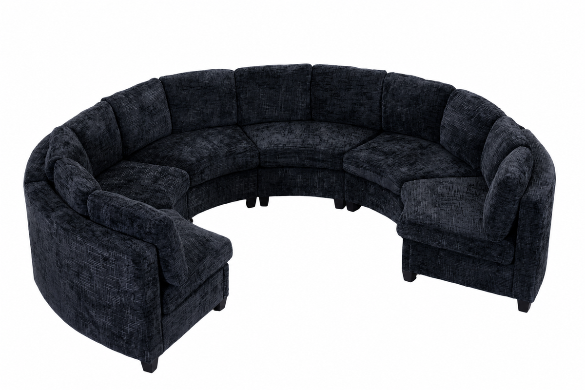 Harlan Curved Modular Sectional Sofa – Chenille, Solid Wood Frame, 4 Colors - Black (10)