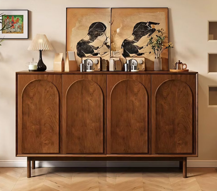 Varden Walnut Solid Wood Sideboard – 62.9" Arched-Door Storage Buffet