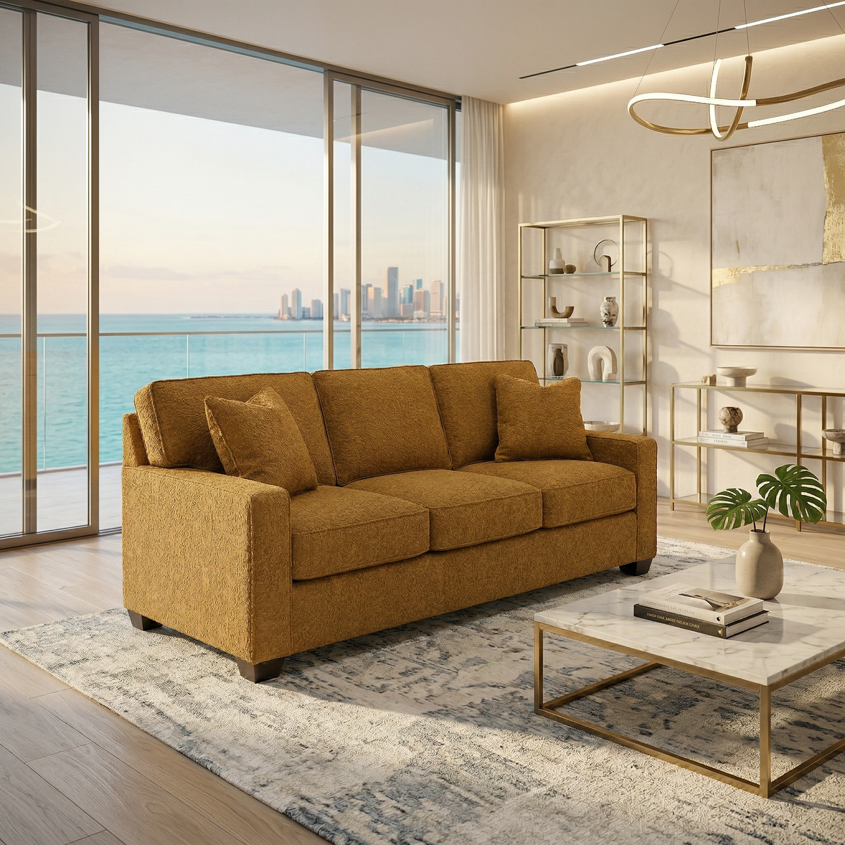 Clifford 2-Arm Sofa – Handcrafted in the USA, Custom Fabric Options - Yellow Hepburn Chai Tea - Fabric On Demand (11)