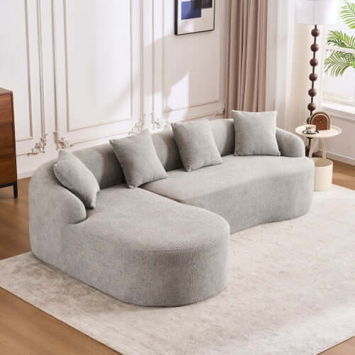Boneless Modular Chenille Sectional Sofa – 99” Curved Chaise Compression Couch (White) in a modern living room setting.