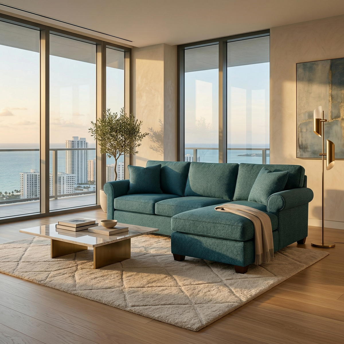 Irlanda Upholstered L-Shaped Sectional – 120" Made-in-USA Sectional Sofa - Hepburn Teal - Fabric (4)