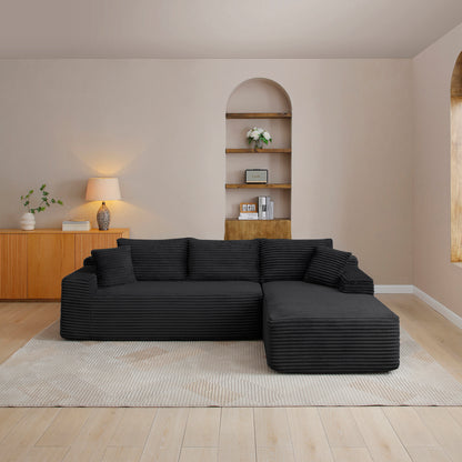 Bronwyn Black Corduroy Modular Sectional – 105" L-Shaped Cloud Couch with Chaise