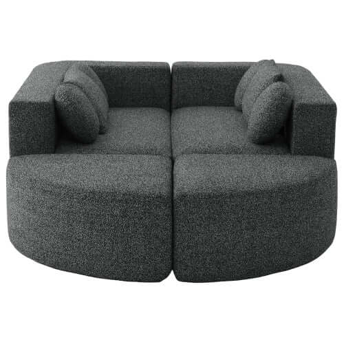 Boneless Boucle Modular Sectional Sofa 115” – Deep Seat Curved U-Shaped Foam Couch for 6