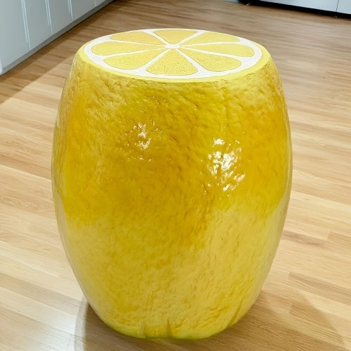 Yellow Lemon Fruit Stool, 14" Oversized Resin Stool, Side Table