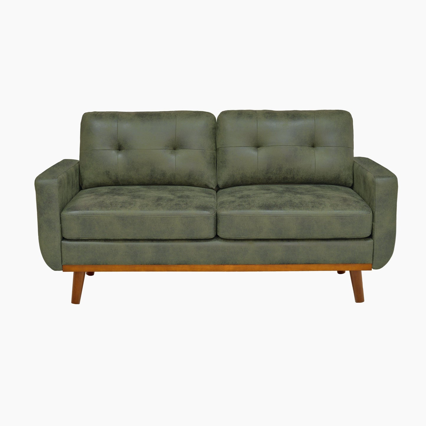 Priya Olive Green Loveseat – 65" Mid-Century Two-Seater Sofa with Solid Wood Legs