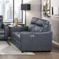 Haddon power reclining sofa, loveseat and chair set in navy faux leather