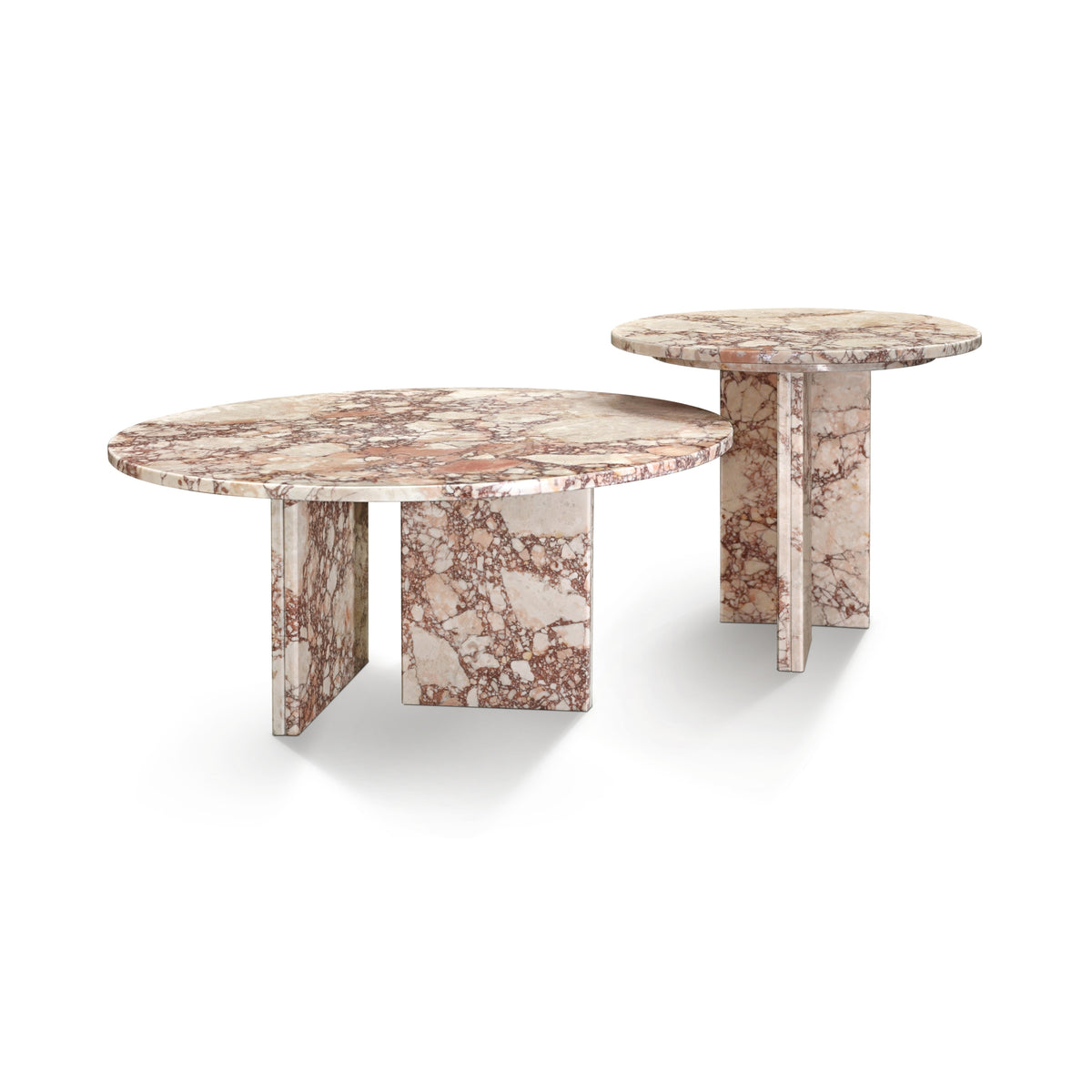 Pink Natural Marble Coffee Table Set, Small Living Room Table with Polished Surface, Genuine Real Marble and Metal Base