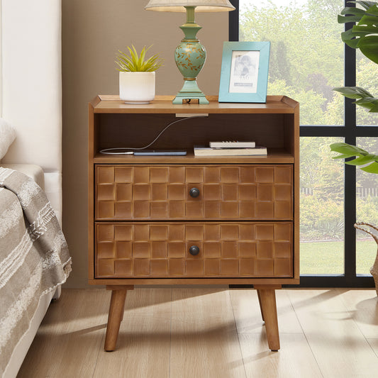 Nightstand with Charging Station in Golden Oak