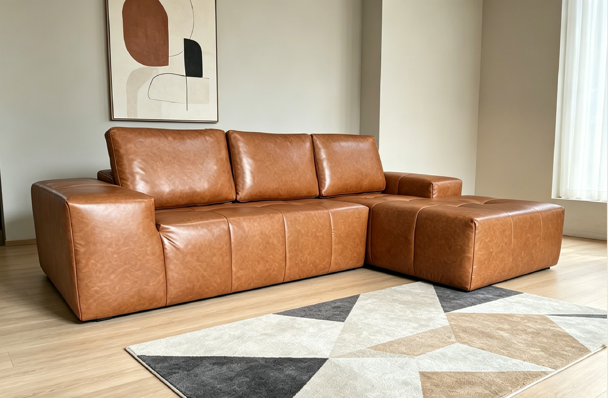 Isolde Brown Faux Leather Modular Sectional Sofa – Right Chaise – view 3